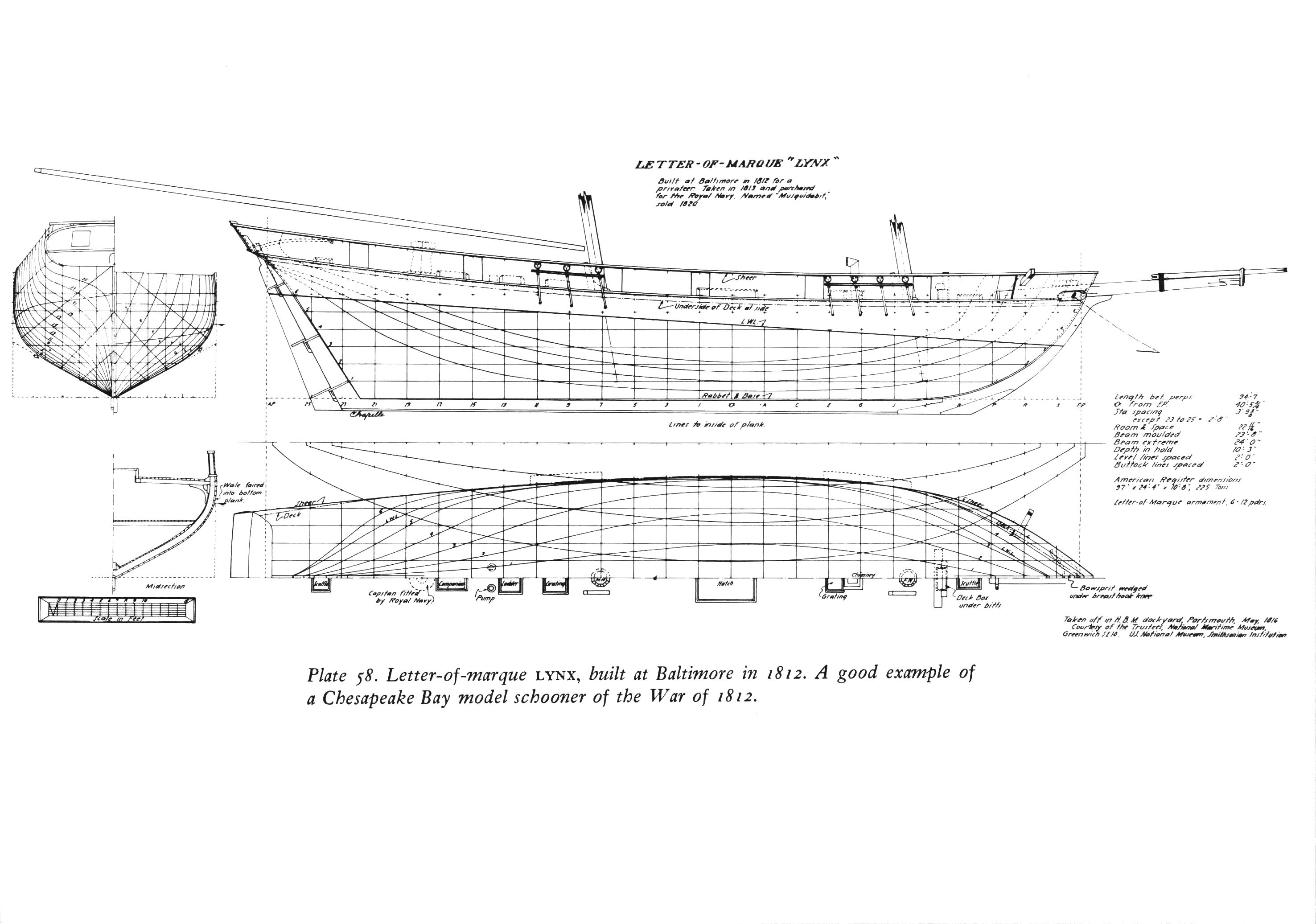 Чертеж балтиморской шхуны